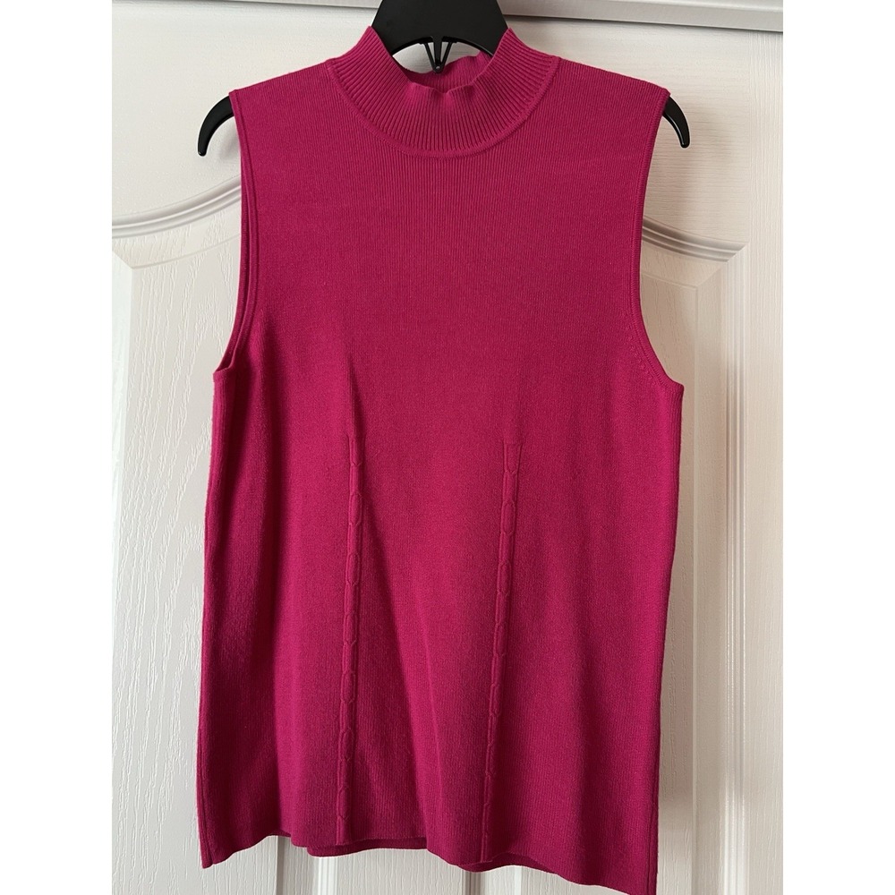 MARGARET FRANCES Pink Size Medium SLEEVELESS‎ Mock TURTLENECK SWEATER Knit Cable